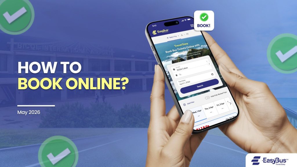 How to Book Online – mobile phone showing the Easybus PH online bus booking system interface